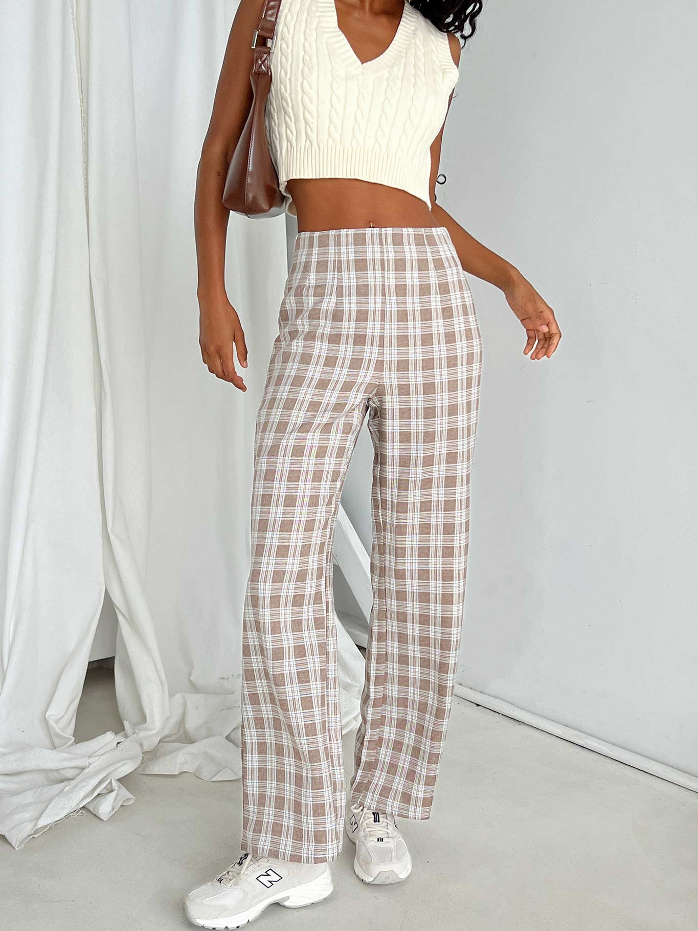 Jersey Checked Tapered Trousers